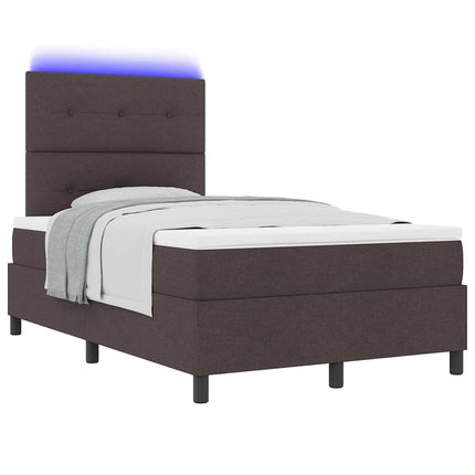 Box spring seng med LED-lysstrimler Mørkebrun 120 x 200 cm Stof