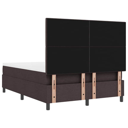 Box spring seng med LED-lysstrimler Mørkebrun 140 x 200 cm Stof