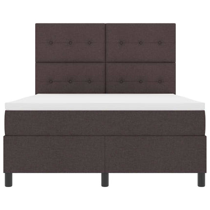 Box spring seng med LED-lysstrimler Mørkebrun 140 x 200 cm Stof