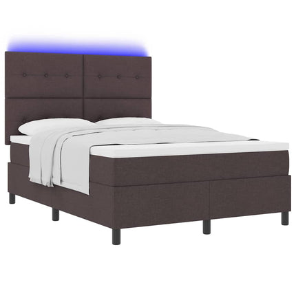 Box spring seng med LED-lysstrimler Mørkebrun 140 x 200 cm Stof