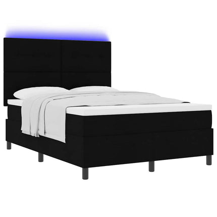 Box spring seng med LED-lysstrimler Sort 160 x 200 cm Stof