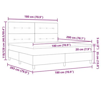 Box spring seng med LED-lysstrimler Blå 180 x 200 cm Stof