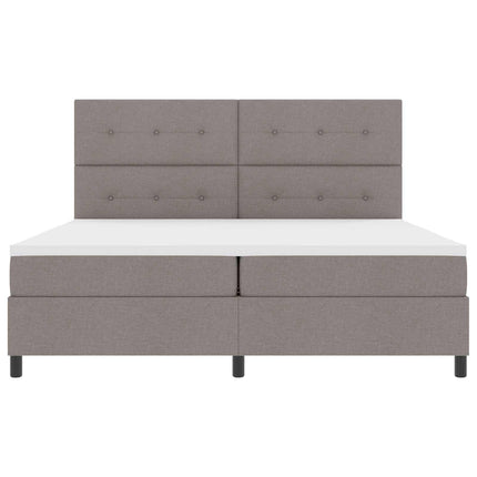 Box spring seng med LED-lysstrimler Gråbrun 200 x 200 cm Stof