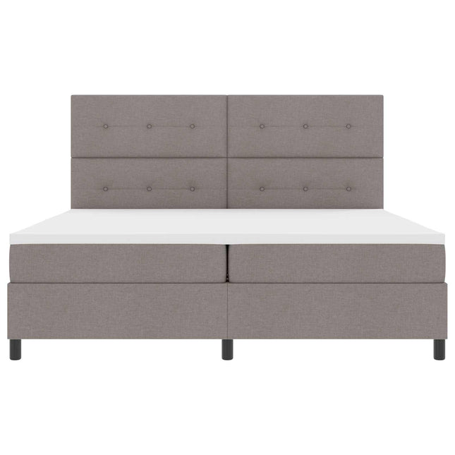 Box spring seng med LED-lysstrimler Gråbrun 200 x 200 cm Stof