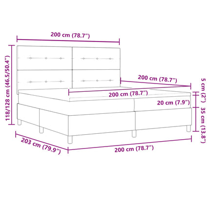 Box spring seng med LED-lysstrimler Gråbrun 200 x 200 cm Stof