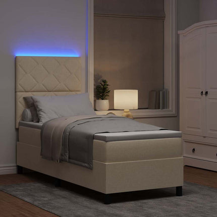 Box spring seng med madras med LED Creme 80 x 200 cm Stof