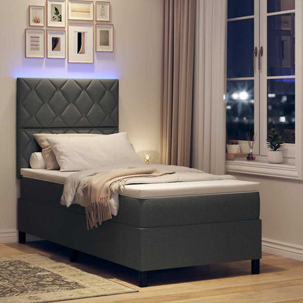 Box spring seng med LED-lysstrimler Mørkegrå 90 x 190 cm Stof