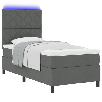 Box spring seng med LED-lysstrimler Mørkegrå 90 x 190 cm Stof
