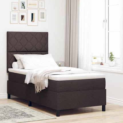 Box spring seng med LED-lysstrimler Mørkebrun 90 x 190 cm Stof
