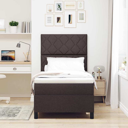 Box spring seng med LED-lysstrimler Mørkebrun 90 x 190 cm Stof