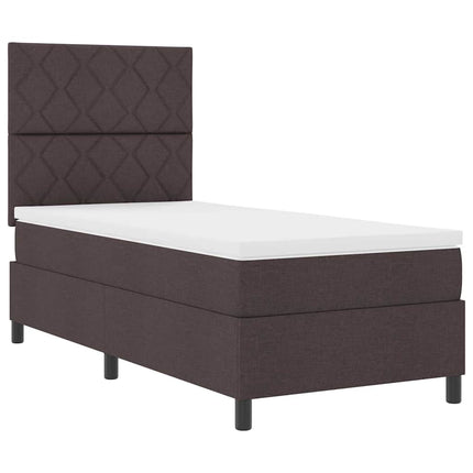 Box spring seng med LED-lysstrimler Mørkebrun 90 x 190 cm Stof