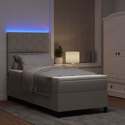 Box spring seng med LED-lysstrimler Gråbrun 90 x 190 cm Stof