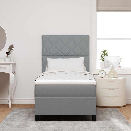 Box spring seng med LED-lysstrimler Lysegrå 90 x 200 cm Stof