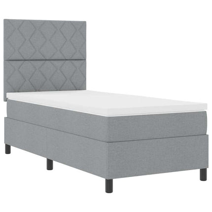 Box spring seng med LED-lysstrimler Lysegrå 90 x 200 cm Stof