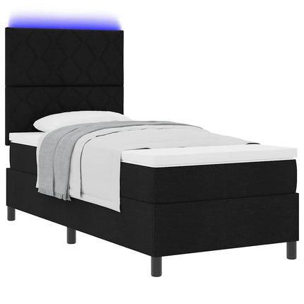 Box spring seng med LED-lysstrimler Sort 90 x 200 cm Stof