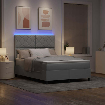 Box spring seng med LED-lysstrimler Lysegrå 140 x 190 cm Stof