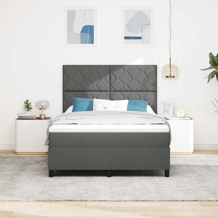 Box spring seng med LED-lysstrimler Mørkegrå 140 x 190 cm Stof