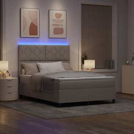 Box spring seng med LED-lysstrimler Gråbrun 140 x 190 cm Stof
