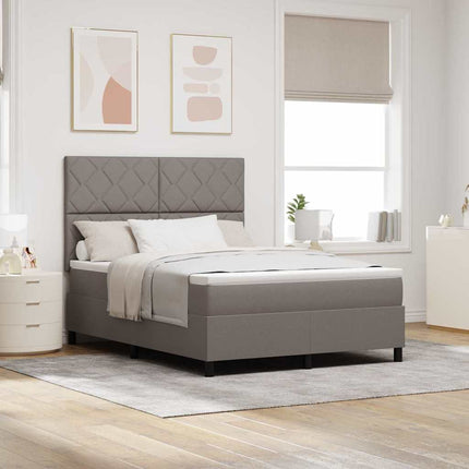 Box spring seng med LED-lysstrimler Gråbrun 140 x 190 cm Stof