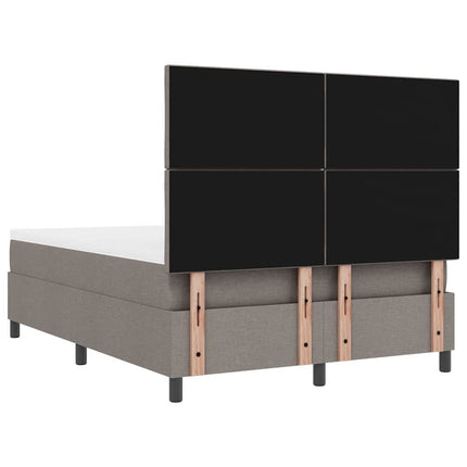 Box spring seng med LED-lysstrimler Gråbrun 140 x 190 cm Stof