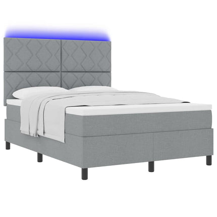 Box spring seng med LED-lysstrimler Lysegrå 140 x 200 cm Stof