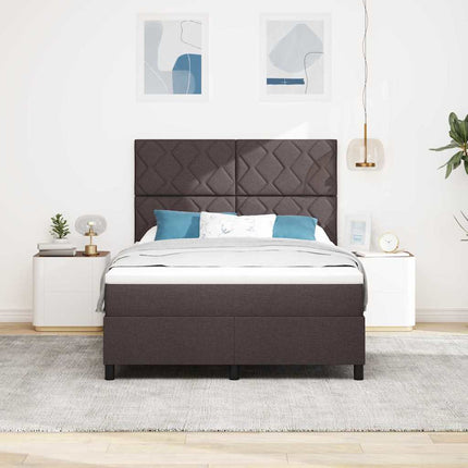 Box spring seng med LED-lysstrimler Mørkebrun 140 x 200 cm Stof