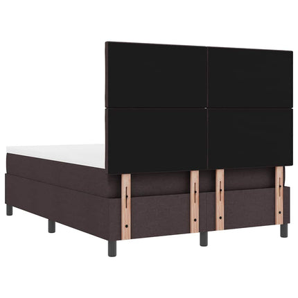 Box spring seng med LED-lysstrimler Mørkebrun 140 x 200 cm Stof