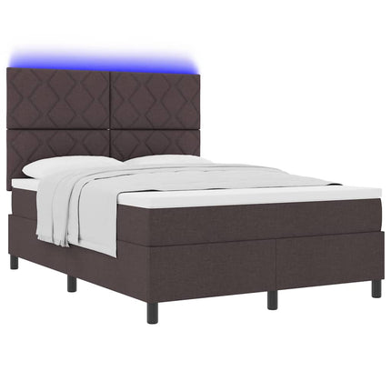 Box spring seng med LED-lysstrimler Mørkebrun 140 x 200 cm Stof