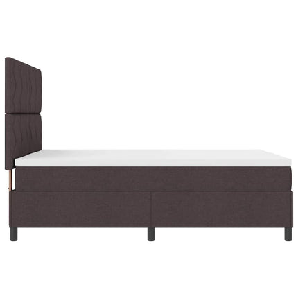 Box spring seng med LED-lysstrimler Mørkebrun 140 x 200 cm Stof
