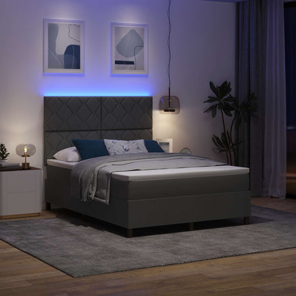 Box spring seng med LED-lysstrimler Mørkegrå 160 x 200 cm Stof