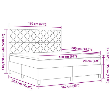 Box spring seng med LED-lysstrimler Mørkebrun 160 x 200 cm Stof