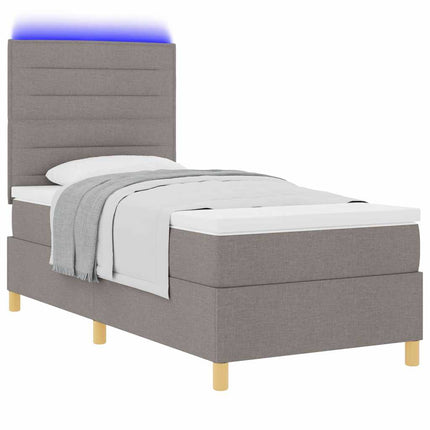 LED Box Spring Bed med madras Gråbrun 90 x 190 cm Stof
