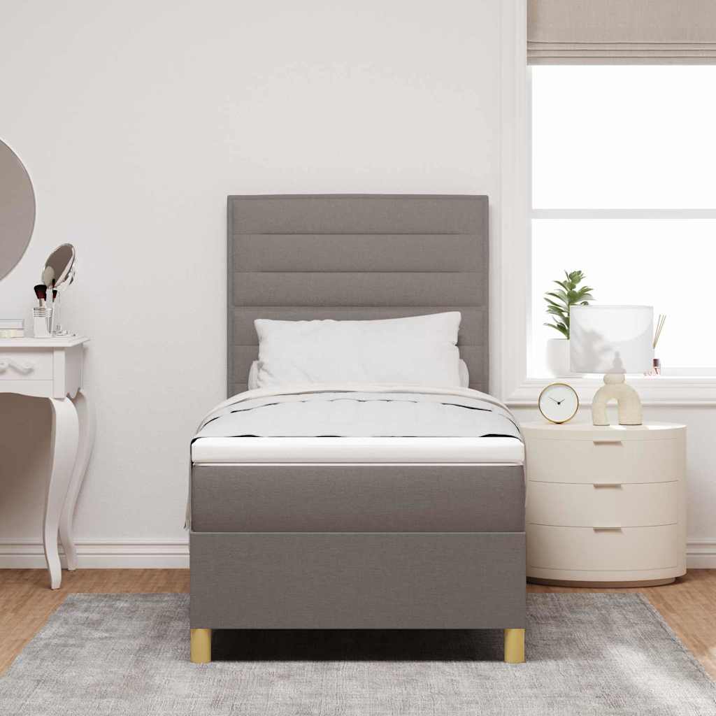 LED Box Spring Bed med madras Gråbrun 90 x 200 cm Stof