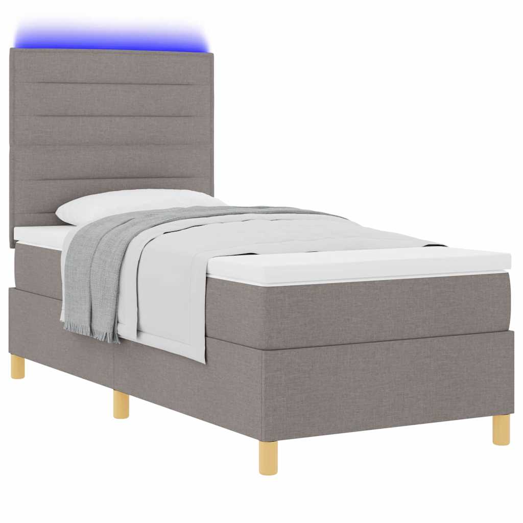 LED Box Spring Bed med madras Gråbrun 90 x 200 cm Stof