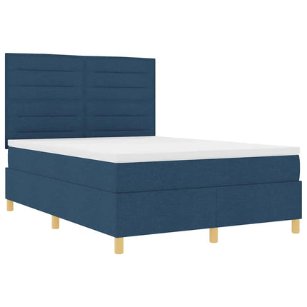 LED Box Spring Bed med hovedgærde Blå 140 x 190 cm Stof