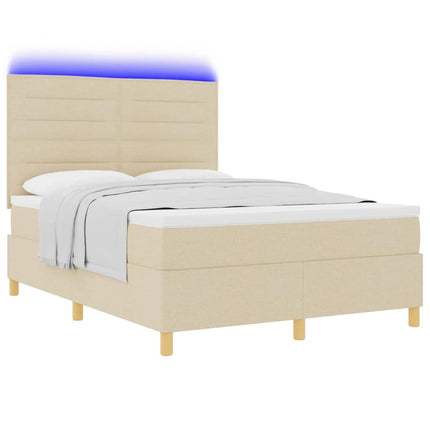 LED Box Spring Bed med hovedgærde Creme 140 x 200 cm Stof