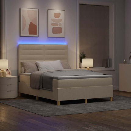 LED Box Spring Bed med madras Creme 160 x 200 cm Stof