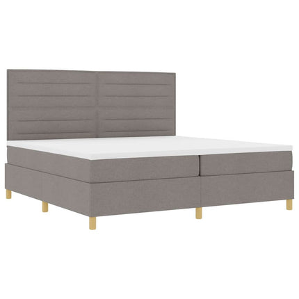 LED Box Spring Bed med hovedgærde Gråbrun 200 x 200 cm Stof