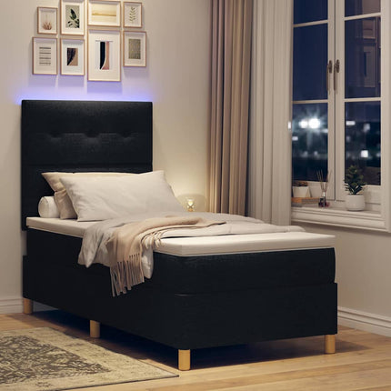 LED Box Spring Bed med hovedgærde Sort 80 x 200 cm Stof