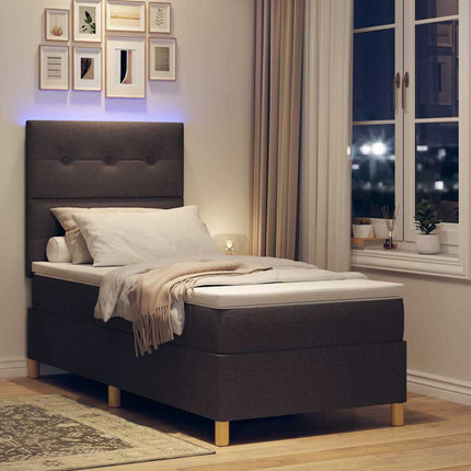LED Box Spring Bed med hovedgærde Mørk Brun 90 x 200 cm Stof