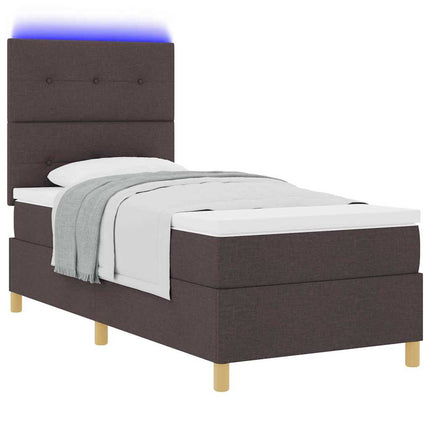 LED Box Spring Bed med hovedgærde Mørk Brun 90 x 200 cm Stof