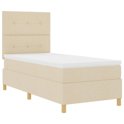 LED Box Spring Bed med hovedgærde Creme 90 x 200 cm Stof