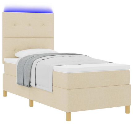 LED Box Spring Bed med hovedgærde Creme 90 x 200 cm Stof