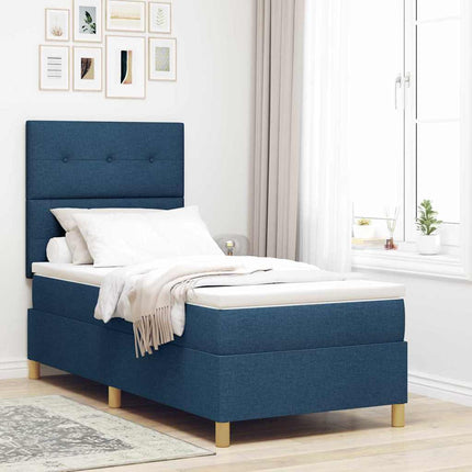 LED Box Spring Bed med hovedgærde Blå 90 x 200 cm Stof