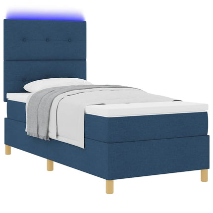 LED Box Spring Bed med hovedgærde Blå 90 x 200 cm Stof