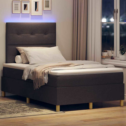 LED Box Spring Bed med hovedgærde Mørk Brun 120 x 190 cm Stof