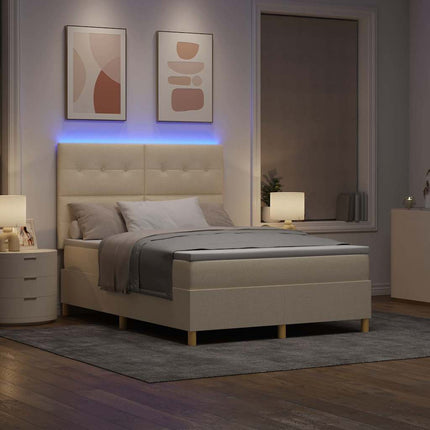 LED Box Spring Bed med hovedgærde Creme 140 x 190 cm Stof