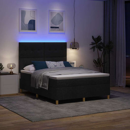 LED Box Spring Bed med hovedgærde Sort 140 x 200 cm Stof