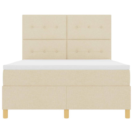 LED Box Spring Bed med hovedgærde Creme 140 x 200 cm Stof