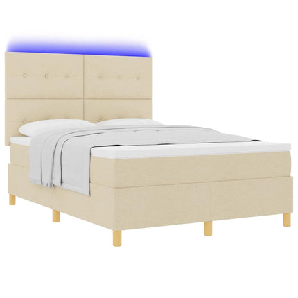 LED Box Spring Bed med hovedgærde Creme 140 x 200 cm Stof